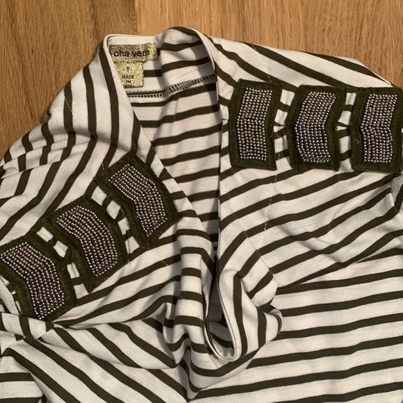 Cha cha vente Green/White Striped Crewneck 3/4 Length Sleeve Blouse Women’s S - Picture 6 of 8
